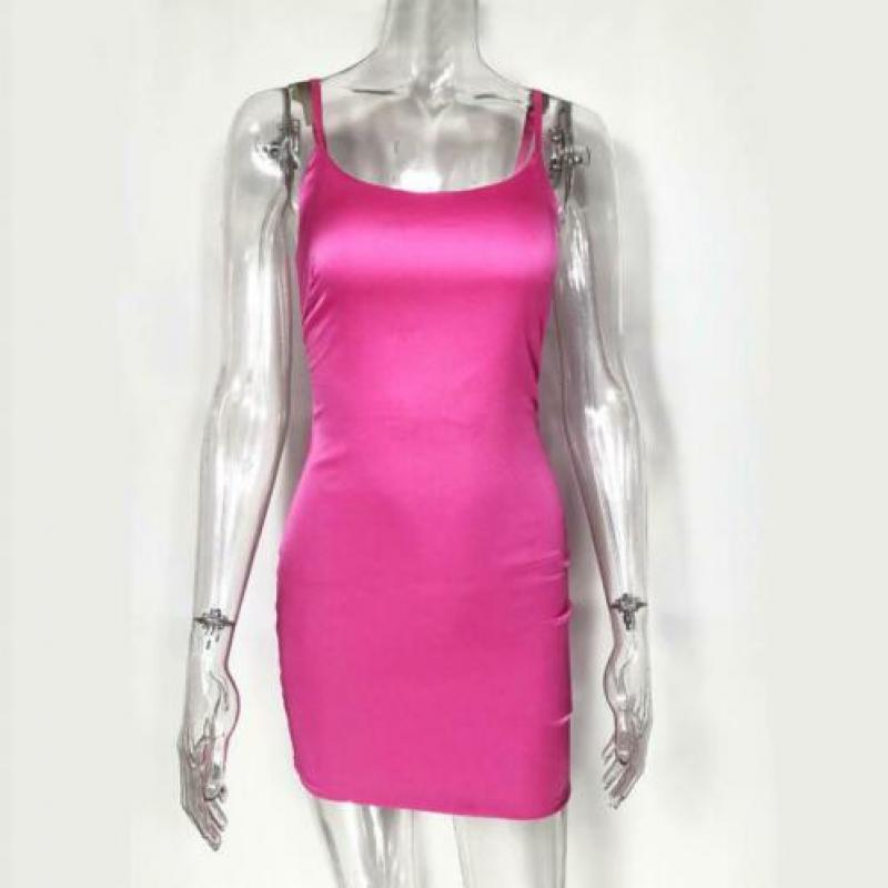 Felle roze neon jurk korte zomer bodycon 34 36 38 40