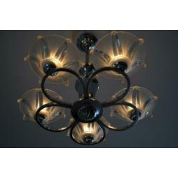 Prachtige chromen ART-DECO lamp met persglas schalen