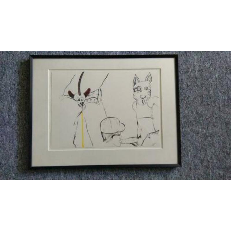 Rachid Ben Ali - Inkttekening op papier (ingelijst)