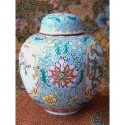 Mooi antiek Chinees gemberpotje van koper en emaille 10,7 cm