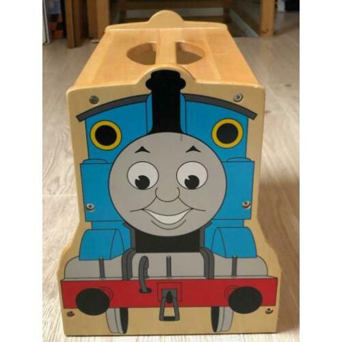 HOUT...WOODEN...opberg krukje ...Thomas de trein