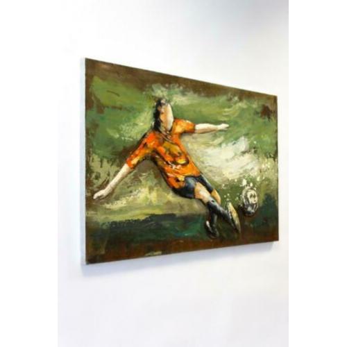3D Metaal olieverfschilderij. Olieverf schilderij Voetbal.