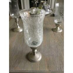Kandelaars met glas en verzilverde poot