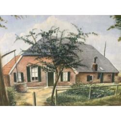 Schilderij van een boerderij.