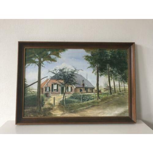 Schilderij van een boerderij.