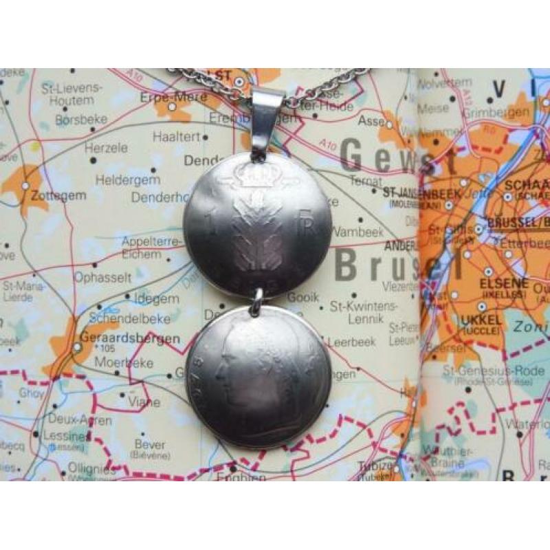 Belgie: originele munt ketting/sleutelhanger reiscadeau