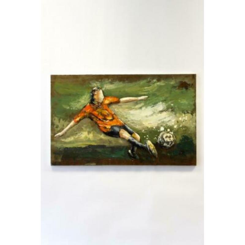 3D Metaal olieverfschilderij. Olieverf schilderij Voetbal.