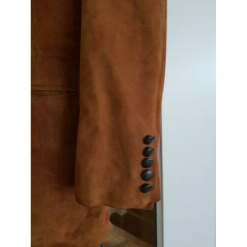 Lange rood/bruine suede jas van Sniffers maat 44