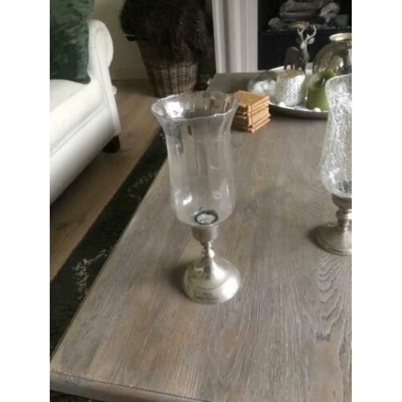 Kandelaars met glas en verzilverde poot