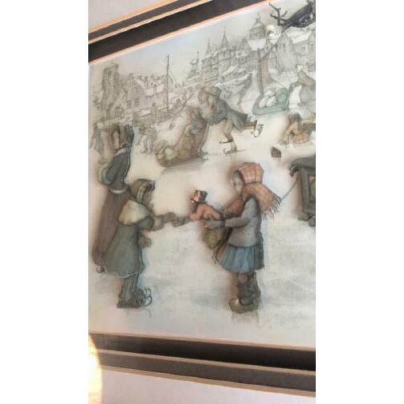 Anton Pieck 3 D ice skating 33.5x26.5 cm