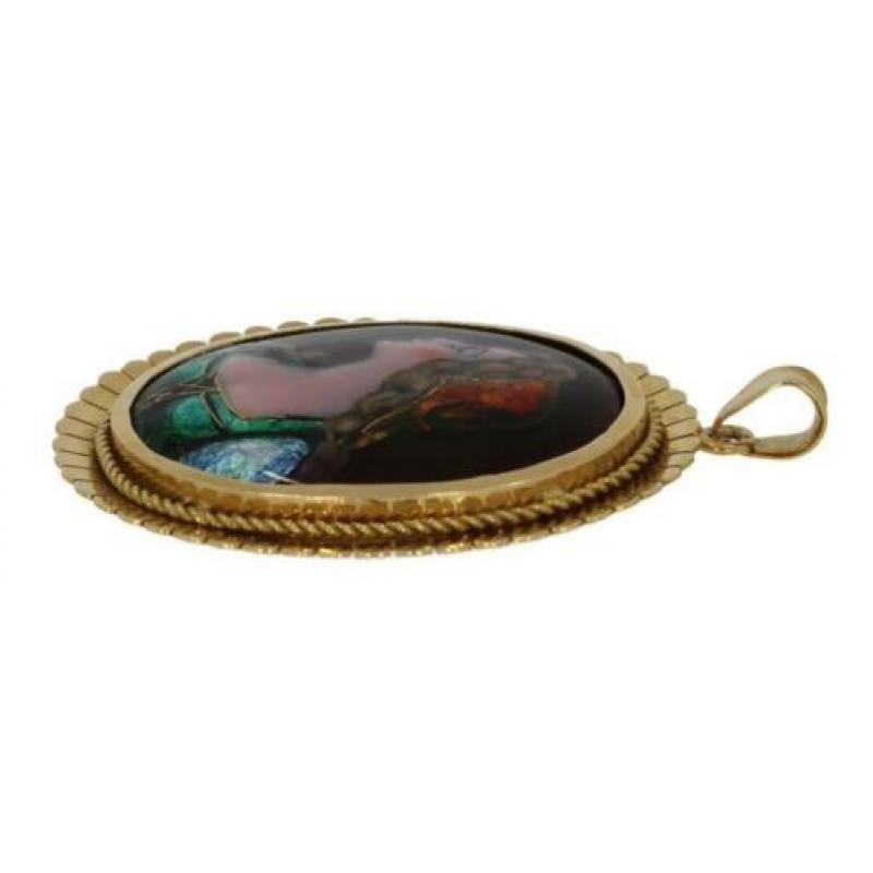 14 karaats gouden Vintage ketting hanger portret emaille