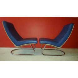 2 unieke zgan Leolux Wahwah leren/houten vintage relax stoel