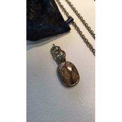 Dyrberg kern set: bruine agaat hanger + grove ketting 80 cm