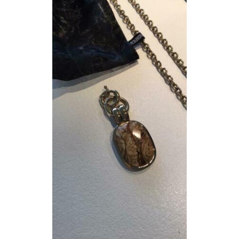 Dyrberg kern set: bruine agaat hanger + grove ketting 80 cm
