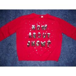 Te koop nieuw rood "How about snow?" trui + glitters: M