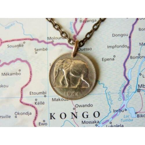 Congo: originele munt ketting/sleutelhanger reiscadeau