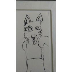 Rachid Ben Ali - Inkttekening op papier (ingelijst)