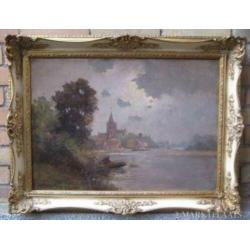 = JAN KNIKKER = landschap met visser en dorp==