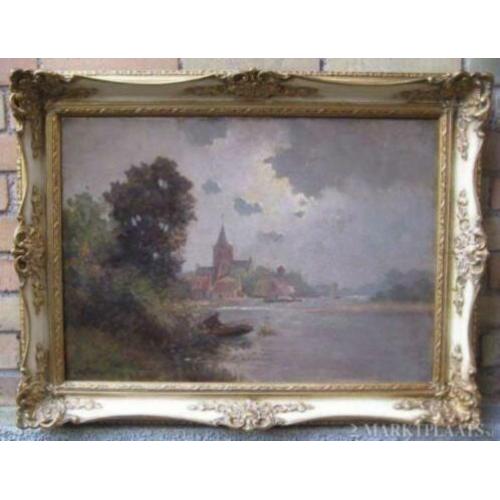 = JAN KNIKKER = landschap met visser en dorp==