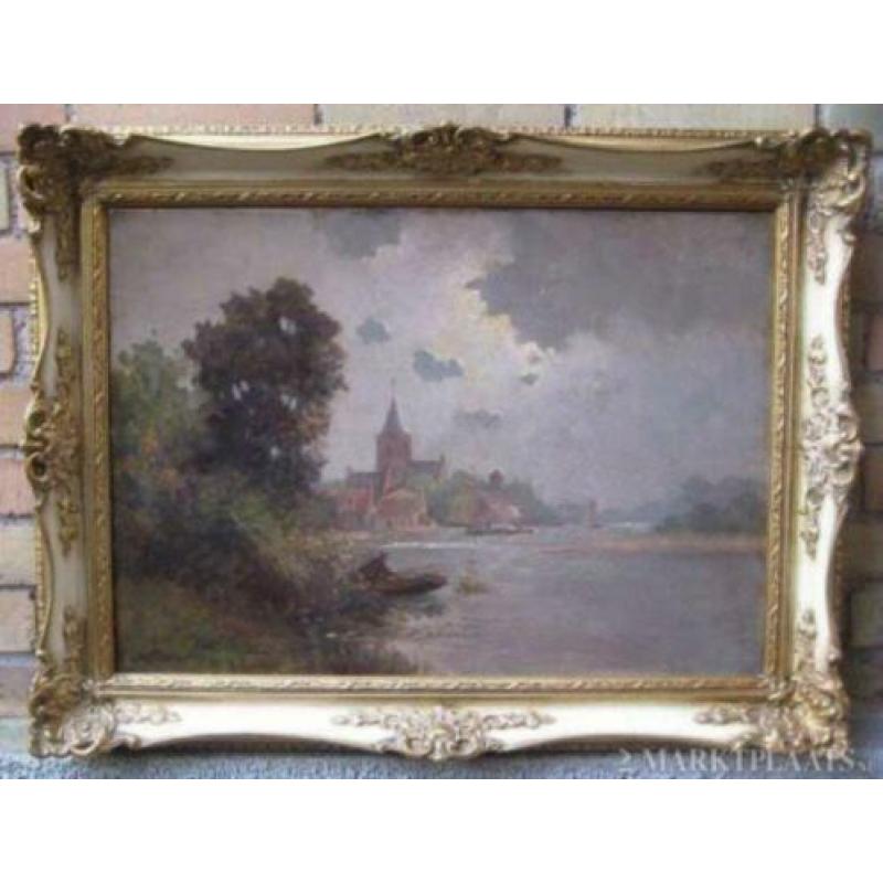 = JAN KNIKKER = landschap met visser en dorp==