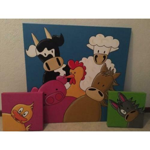 3 mooie schilderijen, geverfd op canvas