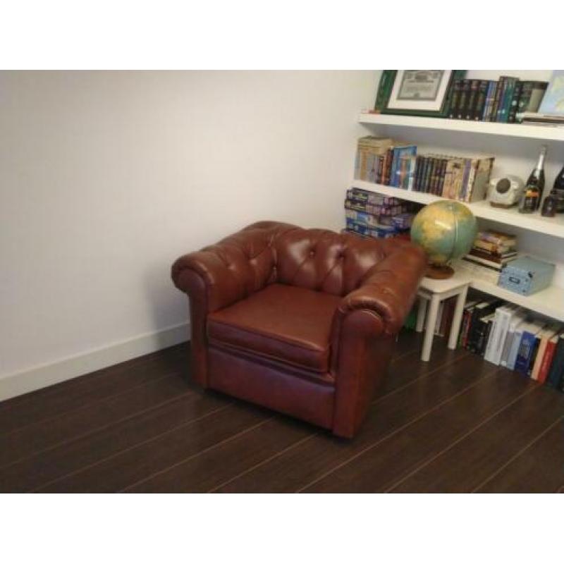 Chesterfield fauteuil stoel rood bruin leer