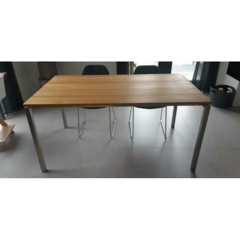 Eikenblad met rvs onderstel eettafel 160x90