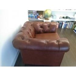 Chesterfield fauteuil stoel rood bruin leer