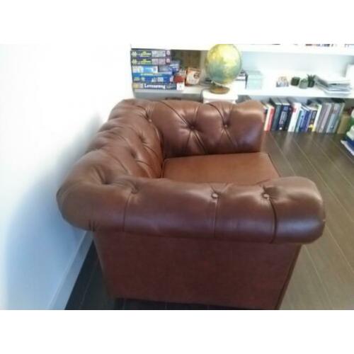 Chesterfield fauteuil stoel rood bruin leer