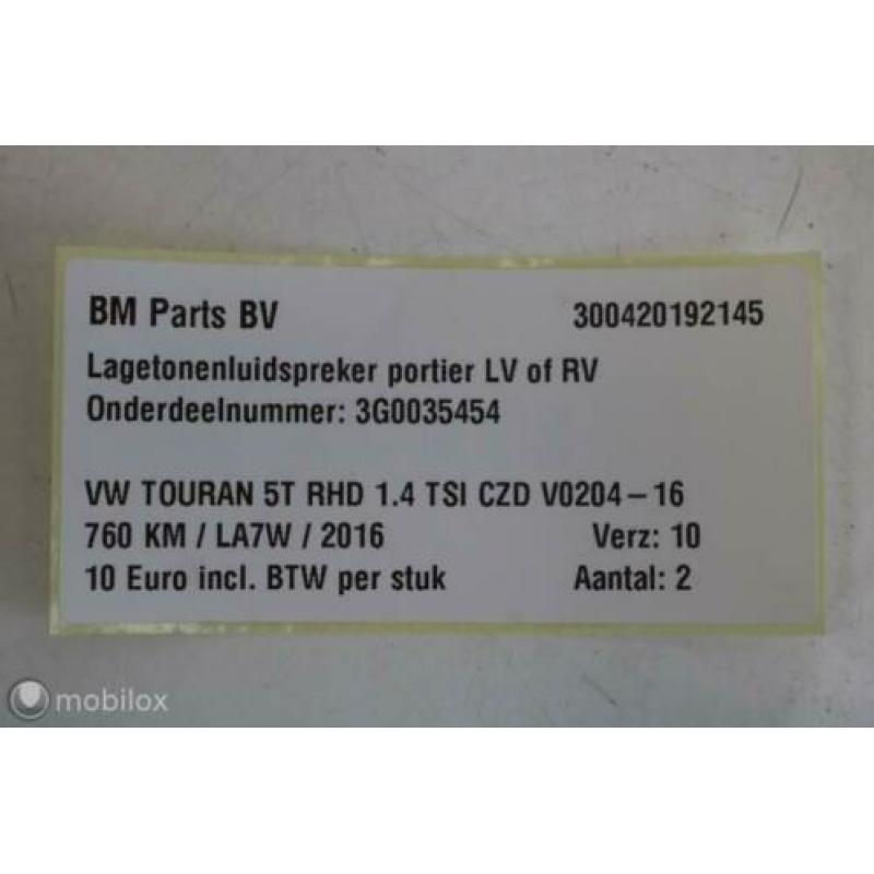Lagetonenluidspreker portier LV of RV VW Touran 5T 3G0035454