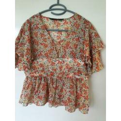Zara vrolijke fleurige top beige oranje bloemen s 36 zgan