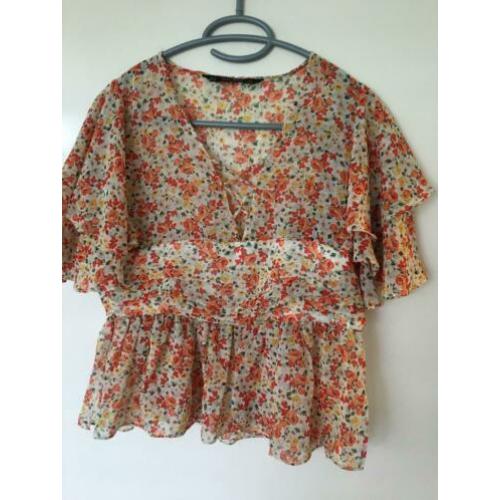 Zara vrolijke fleurige top beige oranje bloemen s 36 zgan