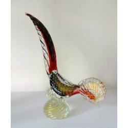 Glazen vogel paradijsvogel helder rood goud Murano 1470-g
