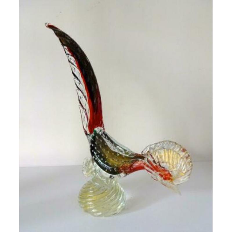 Glazen vogel paradijsvogel helder rood goud Murano 1470-g