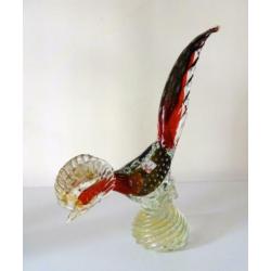 Glazen vogel paradijsvogel helder rood goud Murano 1470-g