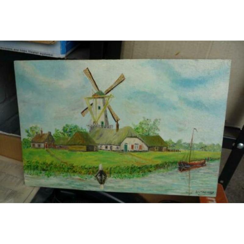 Schilderij Boerderij met molens