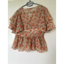 Zara vrolijke fleurige top beige oranje bloemen s 36 zgan