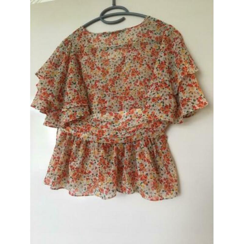 Zara vrolijke fleurige top beige oranje bloemen s 36 zgan