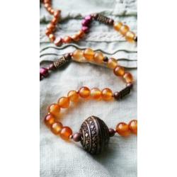 Zoetwaterparels agaat ketting en oorbellen set, boho chic