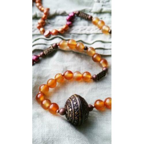 Zoetwaterparels agaat ketting en oorbellen set, boho chic