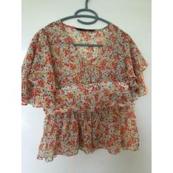 Zara vrolijke fleurige top beige oranje bloemen s 36 zgan