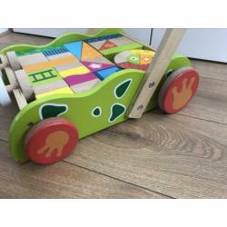 Houten blokkenkar loopkar frog