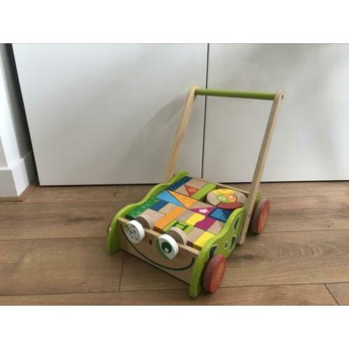 Houten blokkenkar loopkar frog