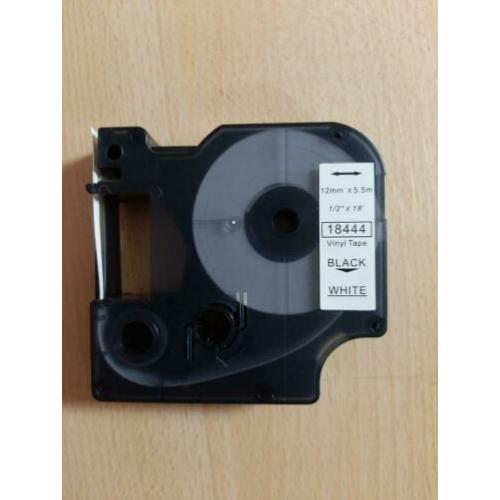 Dymo Rhino label cassette tape 12mm x 5.5 m wit met zwart