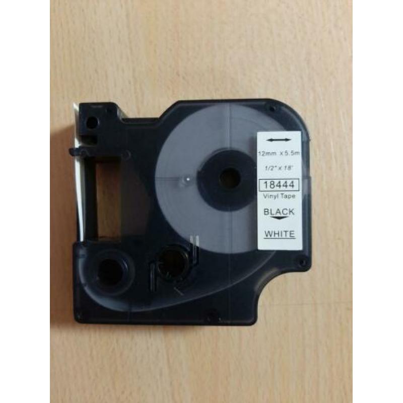 Dymo Rhino label cassette tape 12mm x 5.5 m wit met zwart