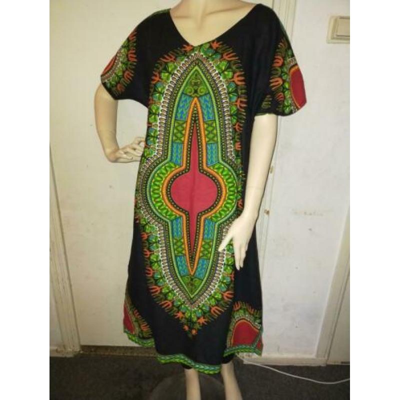 Mooie Afrikaanse Dashiki kaftan jurk zwart groen maat L