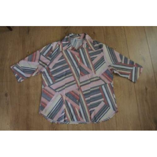 first choice blouse XL roze grijs wit crinkle stof