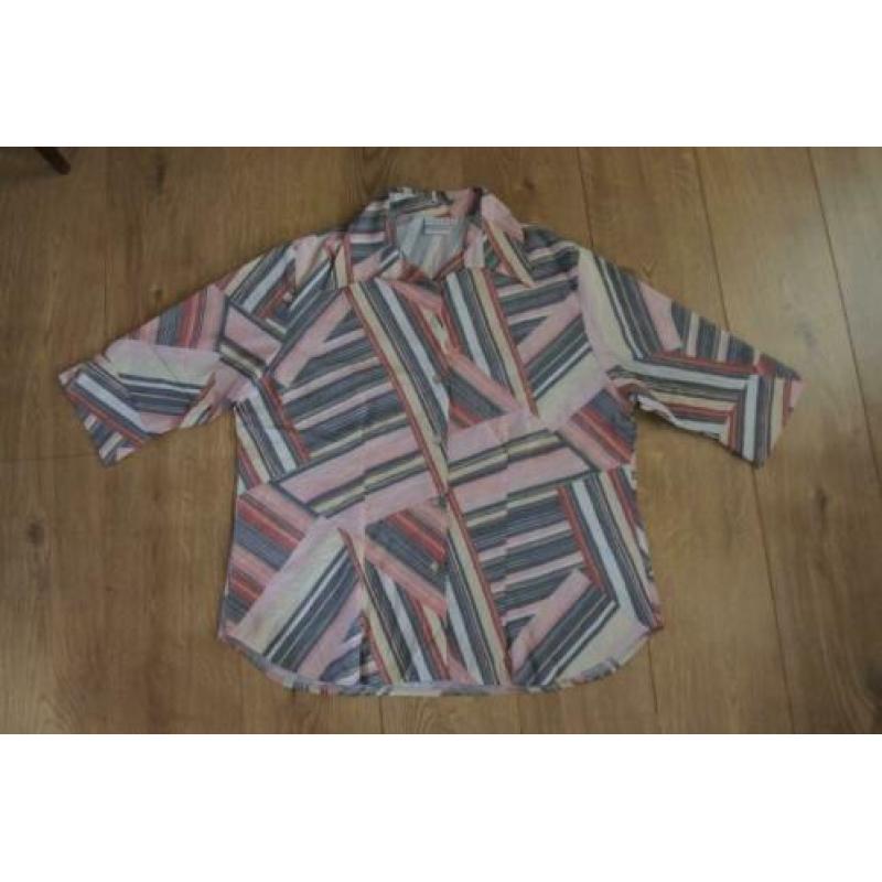 first choice blouse XL roze grijs wit crinkle stof