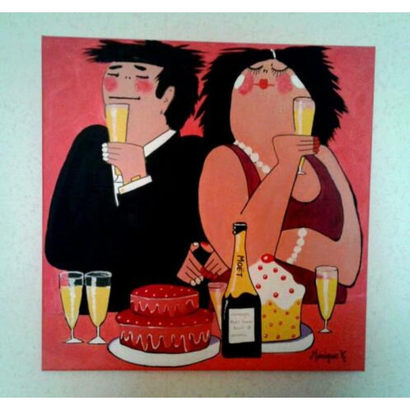 2x Dikke dames schilderijen