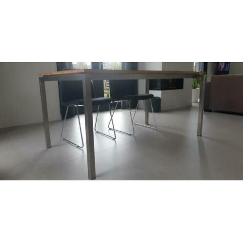 Eikenblad met rvs onderstel eettafel 160x90